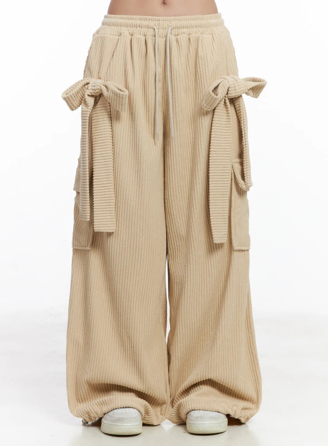 ribbon-corduroy-wide-leg-pants-cj514 / Beige