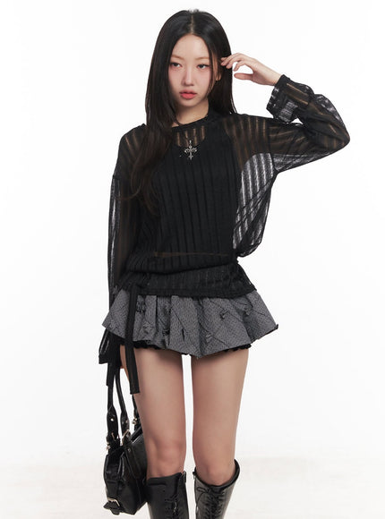 sheer-oversized-ribbed-sweater-ca525 / Black