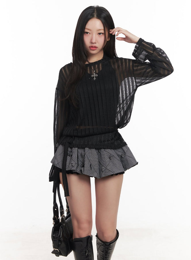 sheer-oversized-ribbed-sweater-ca525 / Black