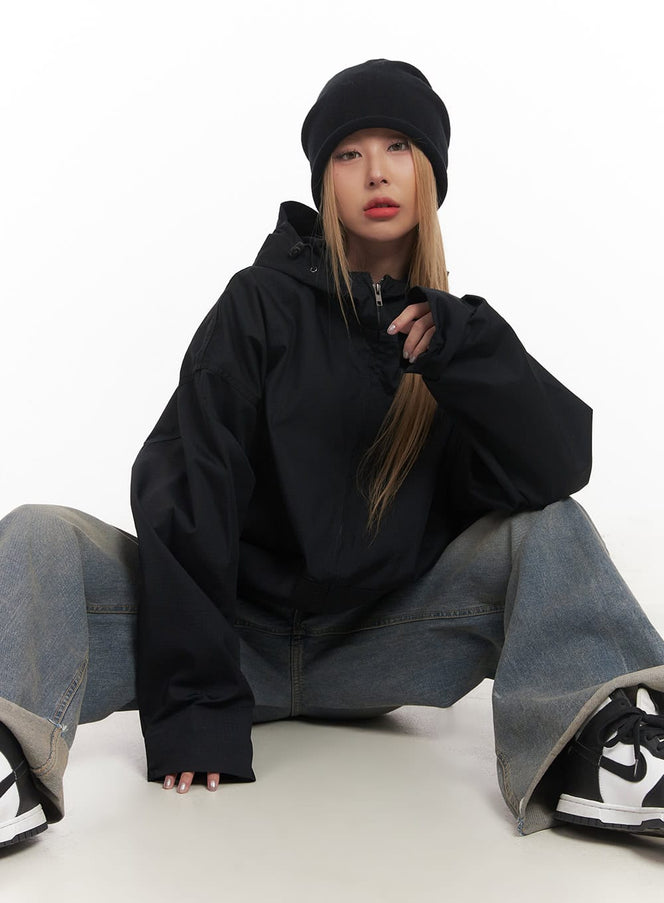 Essential Oversized Hooded Windbreaker Jacket CM506