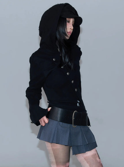 asymmetric-button-detail-hoodie-cd1202 / Black