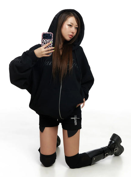 oversized-hoodie-with-graphic-text-cf513 / Black
