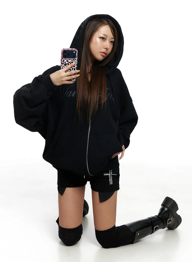 oversized-hoodie-with-graphic-text-cf513 / Black