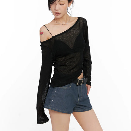 boatneck-off-shoulder-long-sleeve-cl525 / Black