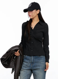 shirred-long-sleeve-shirt-co514 / Black