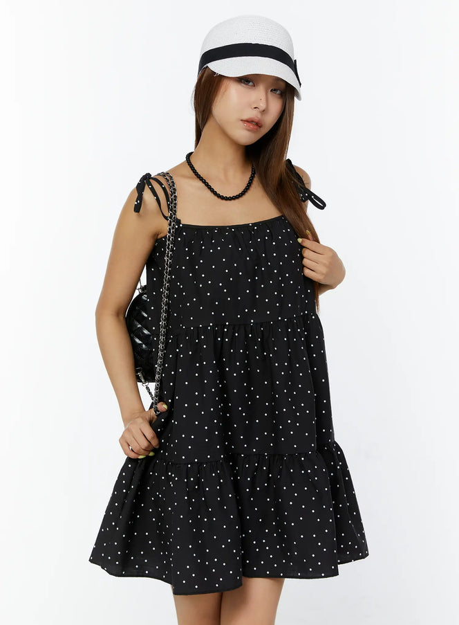 polka-dot-ruffle-mini-dress-cy521 / Black