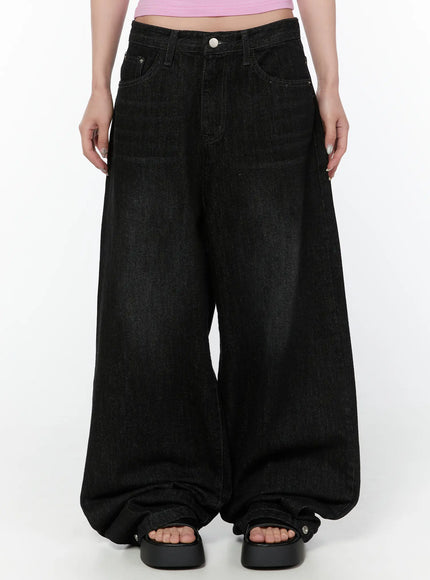 jax-snap-button-dark-wash-wide-leg-jeans-iy514 / Black