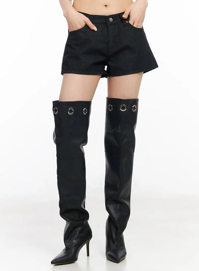 low-waist-dark-wash-denim-shorts-cm517 / Black