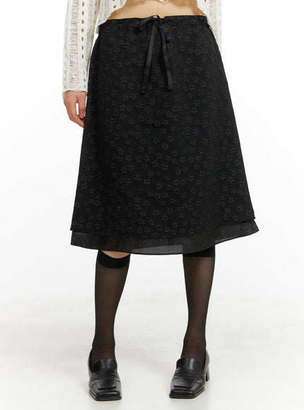 floral-mesh-midi-skirt-ca412 / Black
