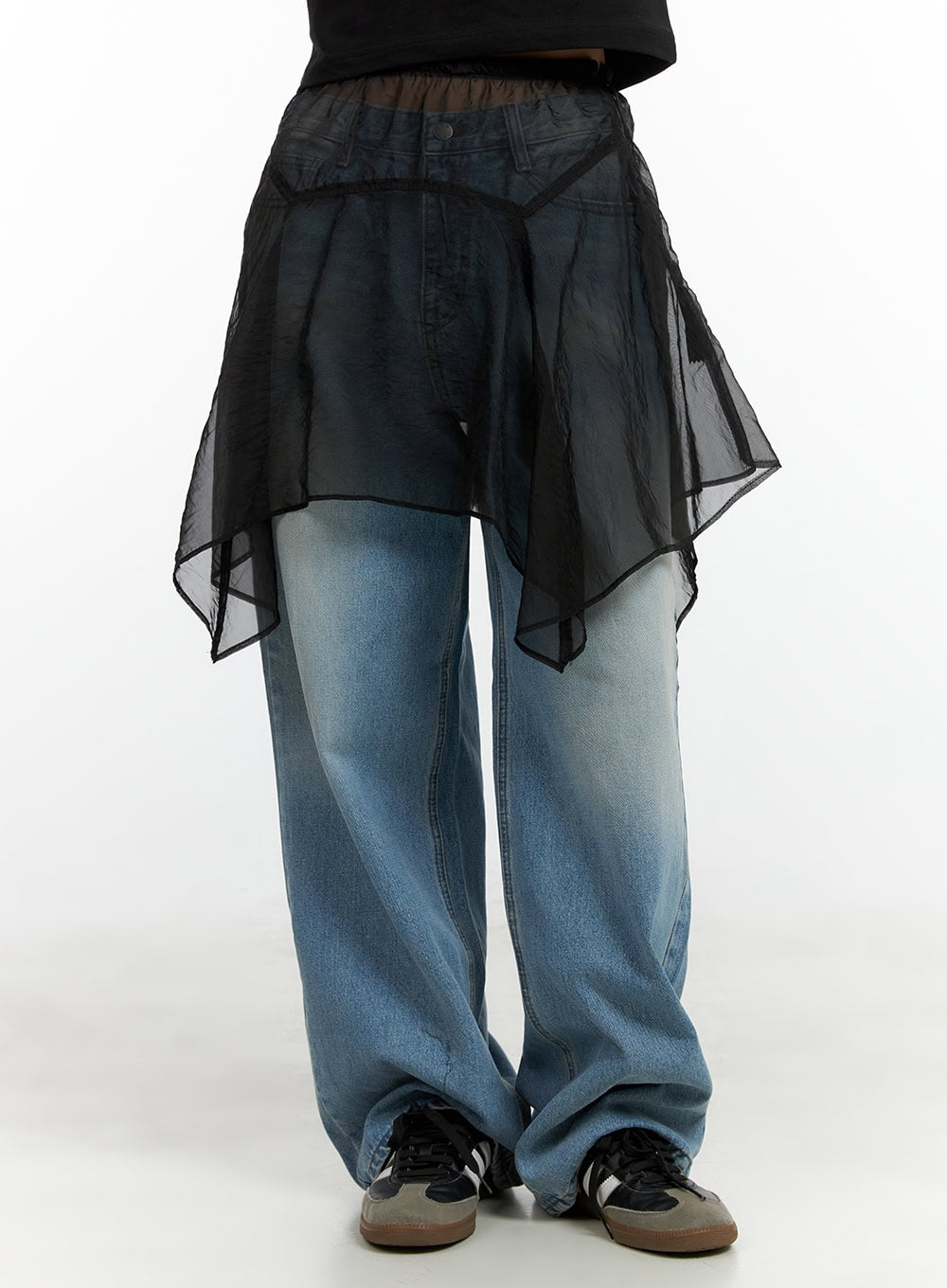 flare-mesh-midi-wrap-skirt-cl410 / Black