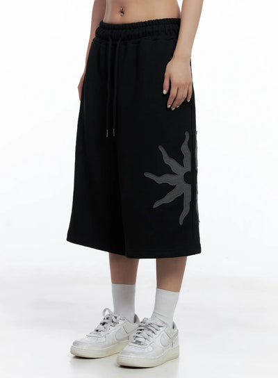 sun-patch-bermuda-sweatshorts-cl511 / Black