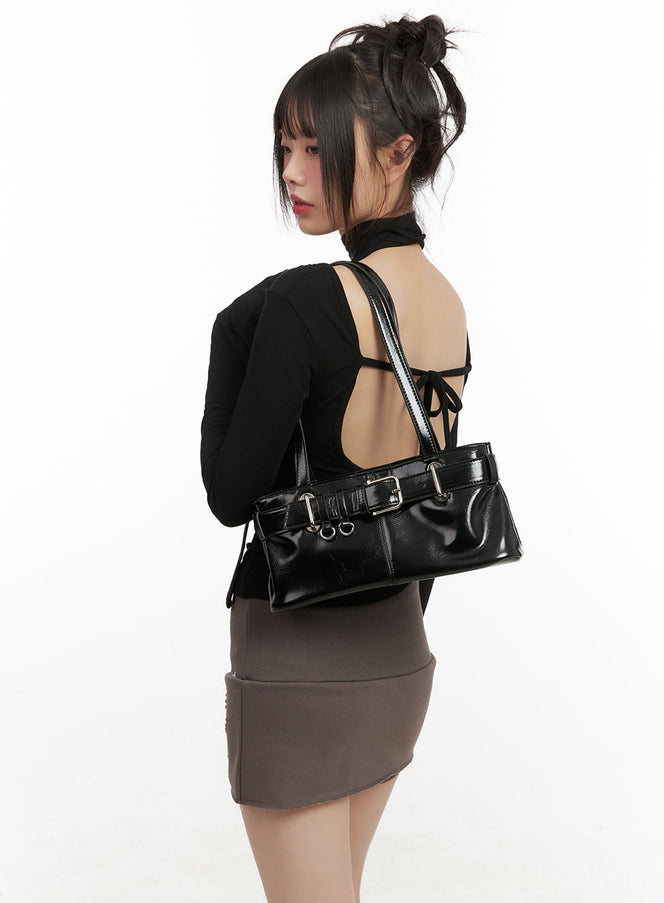 Leather Buckle-Belt Shoulder Bag CJ502