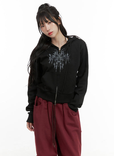 cotton-graphic-hoodie-jacket-cg420 / Black