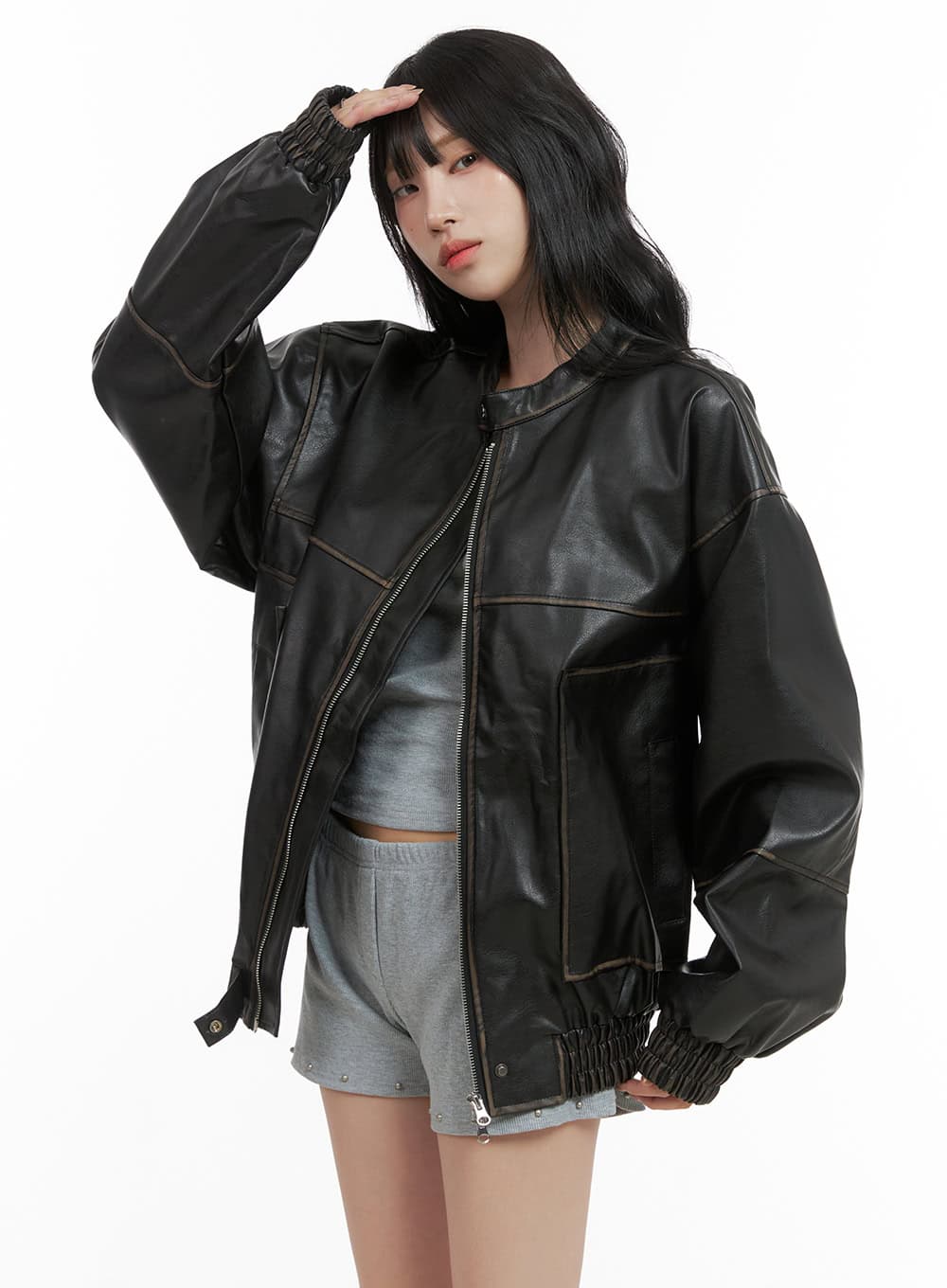 Oversized vegan leather jacket online