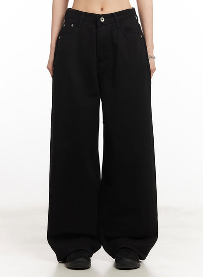 classic-cotton-wide-leg-pants-ca516 / Black
