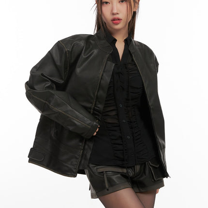 stylish-moto-faux-leather-jacket-cn428 / Black