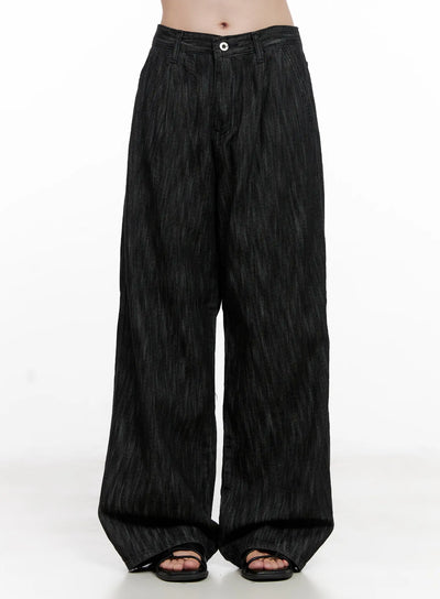 yuha-wide-leg-pintuck-denim-jeans-cl523 / Black