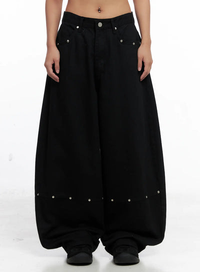 studded-wide-leg-balloon-pants-cs524 / Black