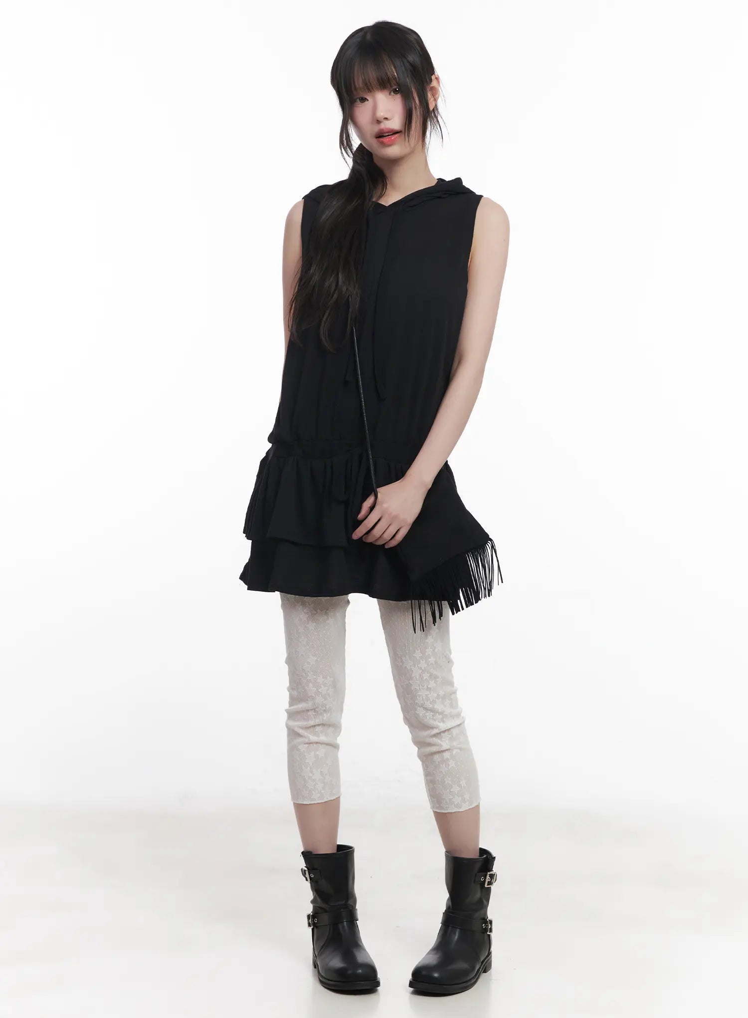 sleeveless-hooded-mini-dress-cu519 / Black