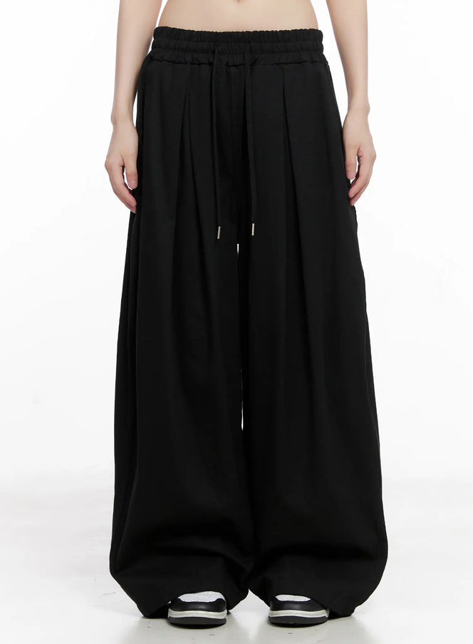 pintuck-wide-cotton-pants-cg518 / Black