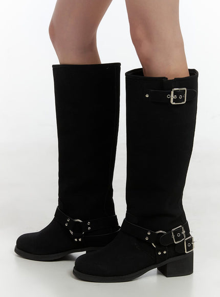 buckle-embellished-faux-leather-boots-co410 / Black