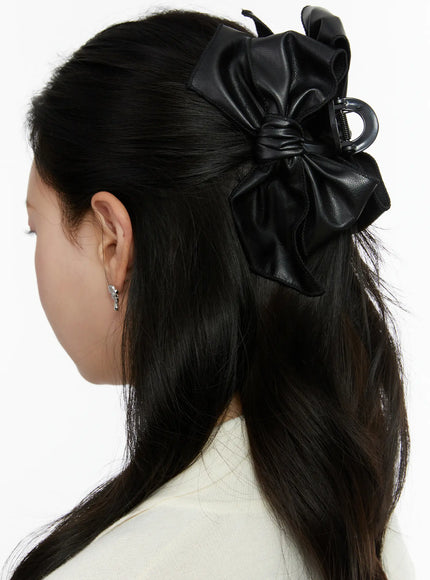 eco-leather-bow-claw-clip-f502 / Black