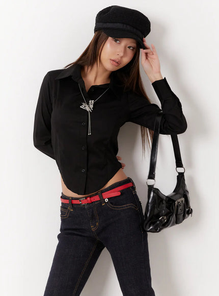 cropped-slim-fit-button-up-shirt-cd515 / Black
