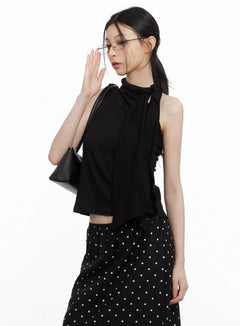 linen-tie-strap-tank-cu530 / Black