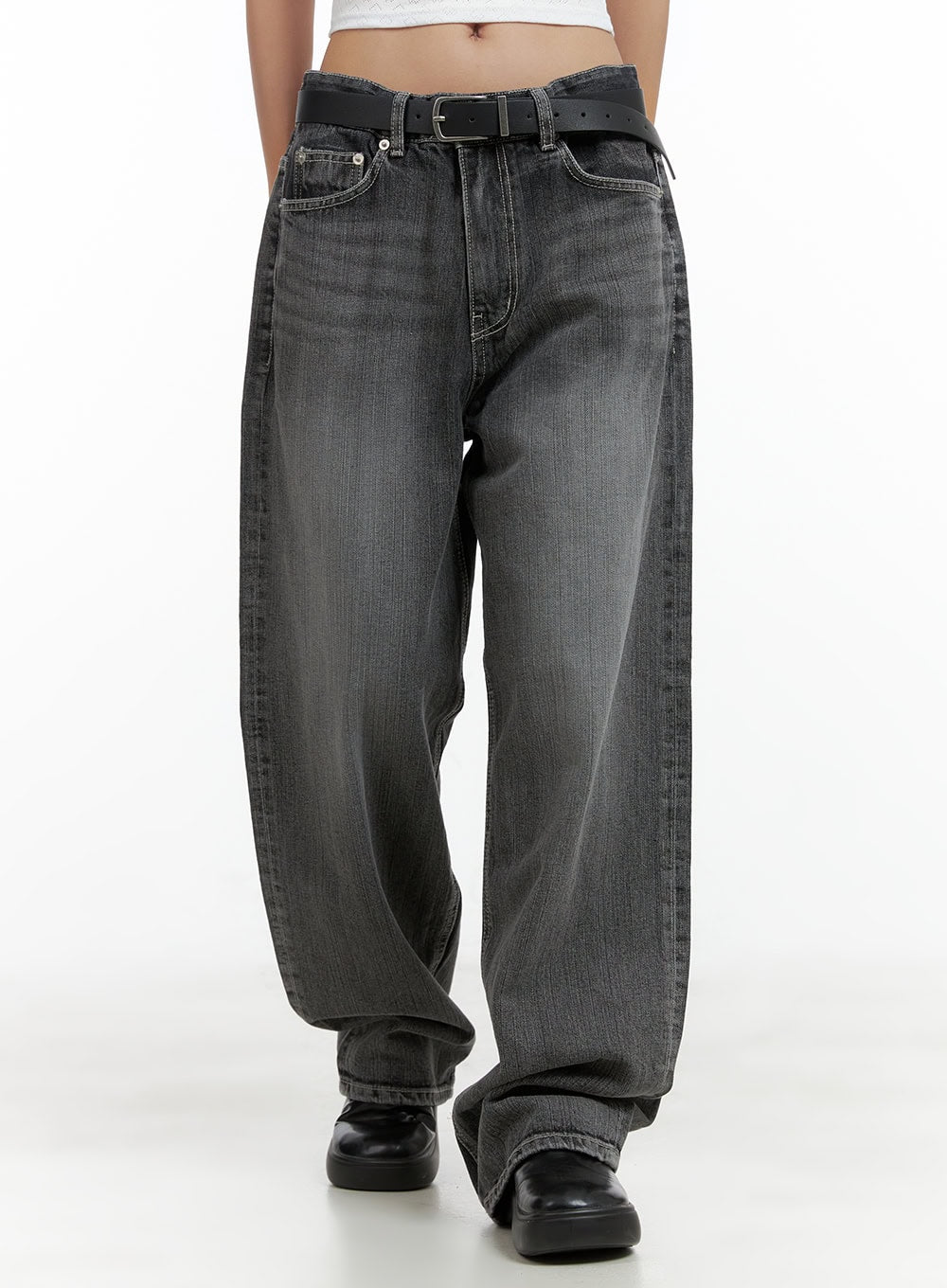 washed-baggy-jeans-unisex-cl417 / Black