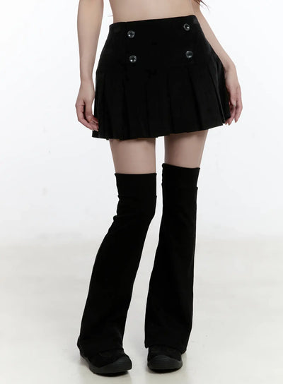 corduroy-button-pleated-mini-skirt-cn525 / Black