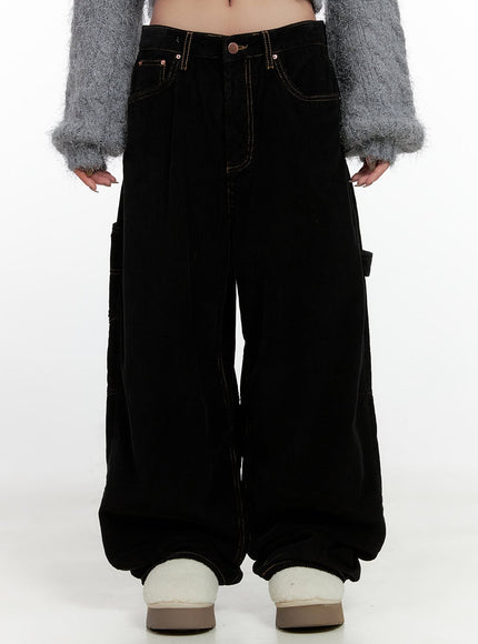 comfy-wide-leg-carpenter-pants-cn407 / Black