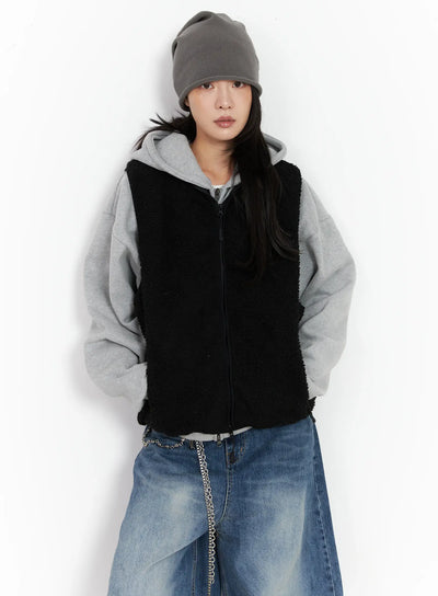 oversize-shearling-vest-cn528 / Black