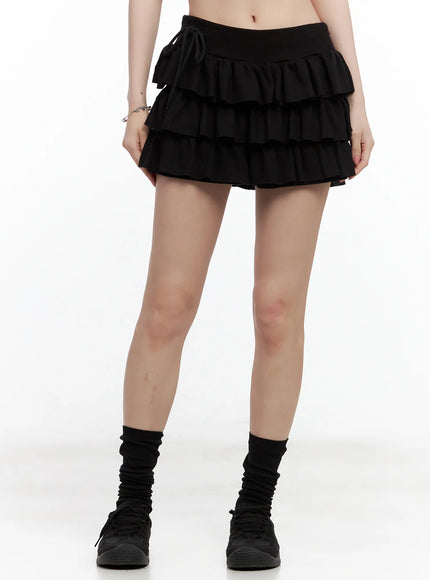 ruffle-layered-mini-skirt-cl501 / Black