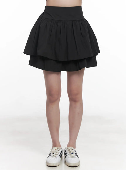 shirred-ruffle-mini-skirt-cu525 / Black