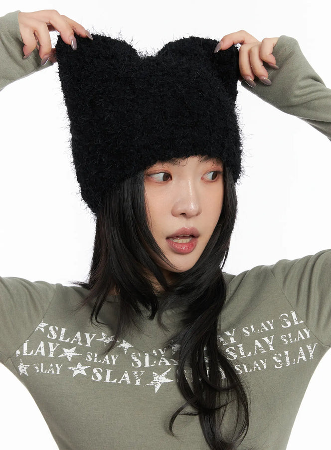 cozy-ear-beanie-cd508 / Black