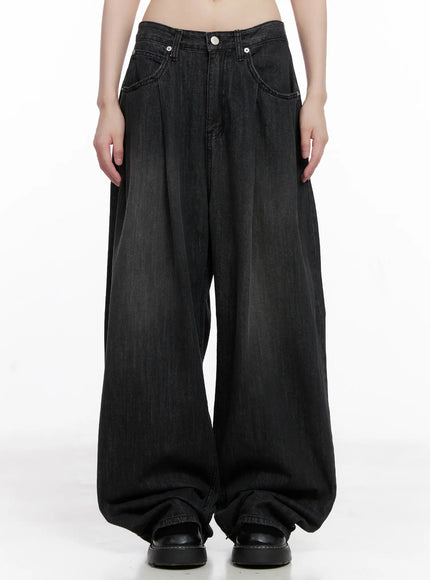 elen-pintuck-baggy-jeans-cg519 / Black