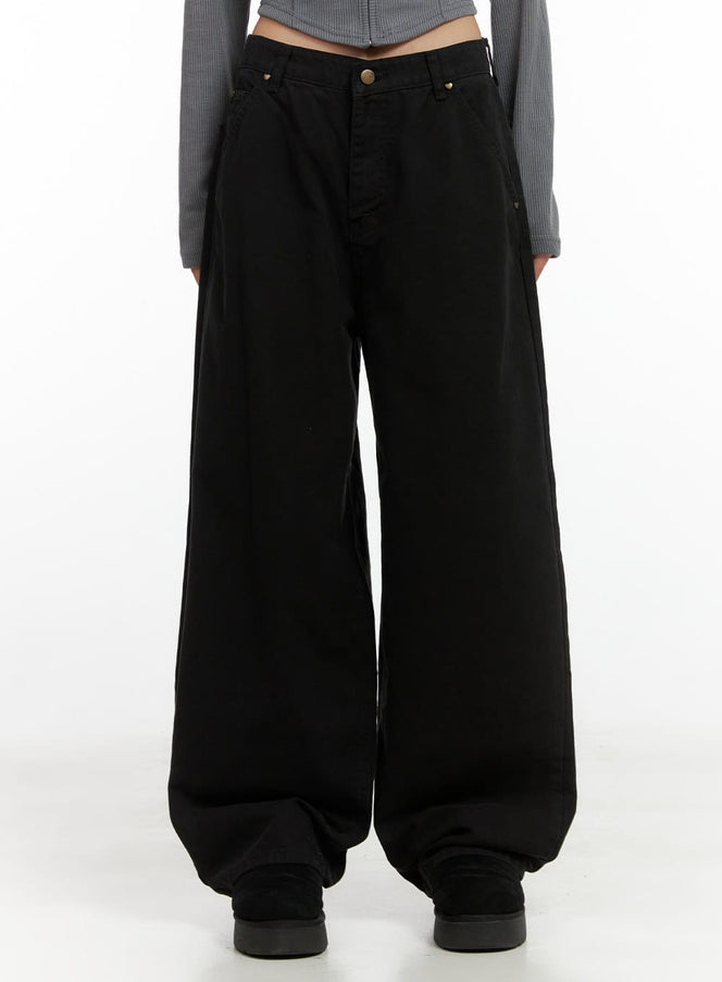 comfy-solid-wide-leg-trousers-co424 / Black