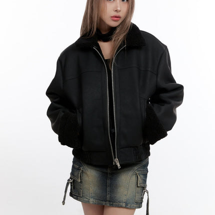 cozychic-zip-up-faux-fur-jacket-cn425 / Black