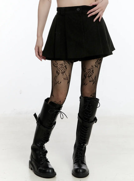 corduroy-pleated-a-line-skirt-cn525 / Black