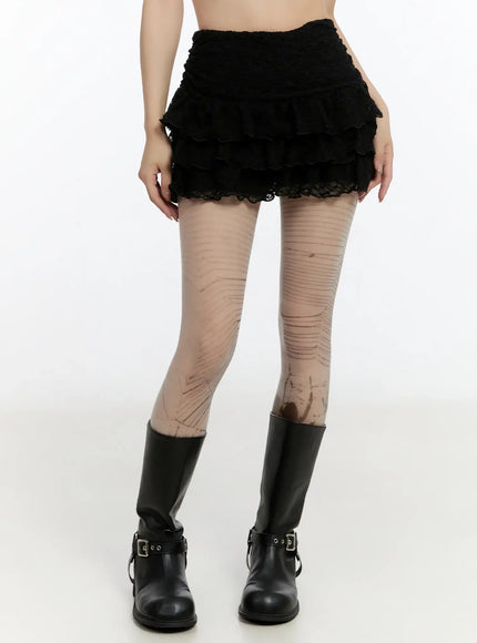 low-rise-lace-layered-mini-skirt-cn524 / Black