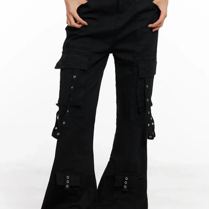 strap-utility-flare-trousers-co528 / Black