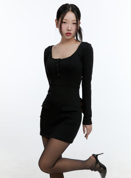 slimfit-pocketed-mini-dress-cd420 / Black