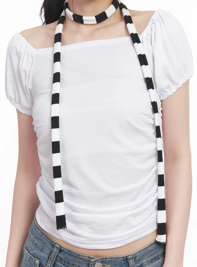 striped-skinny-scarf-cu511 / Black