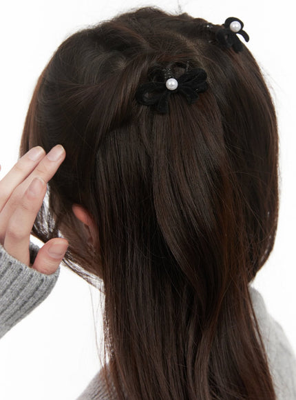 Pearl Black Ribbon Hairpin CJ515