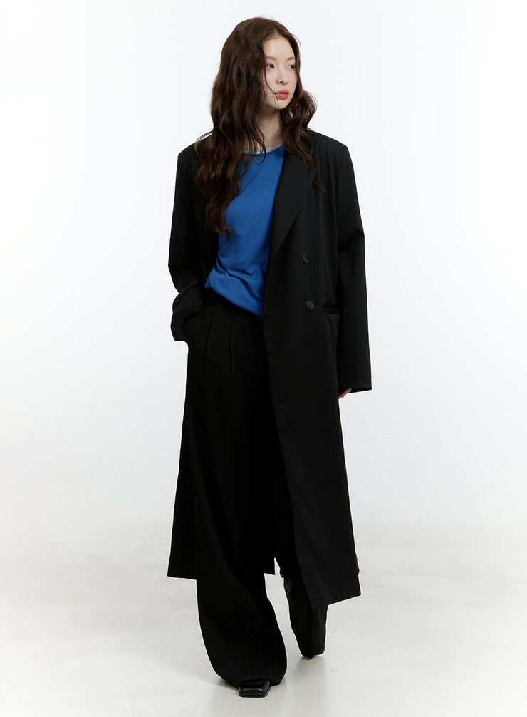 oversized-buttoned-trench-coat-cf504 / Black