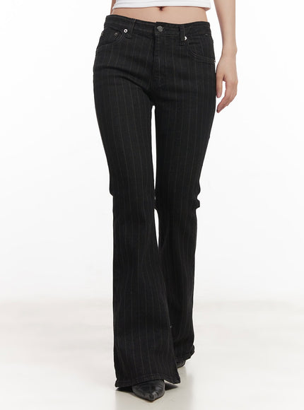 slim-fit-striped-flared-pants-ca525 / Black