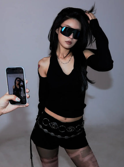 chic-cold-shoulder-bolero-cn528 / Black