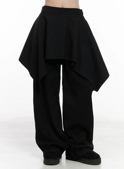 asymmetric-layered-skirt-pants-cn514 / Black