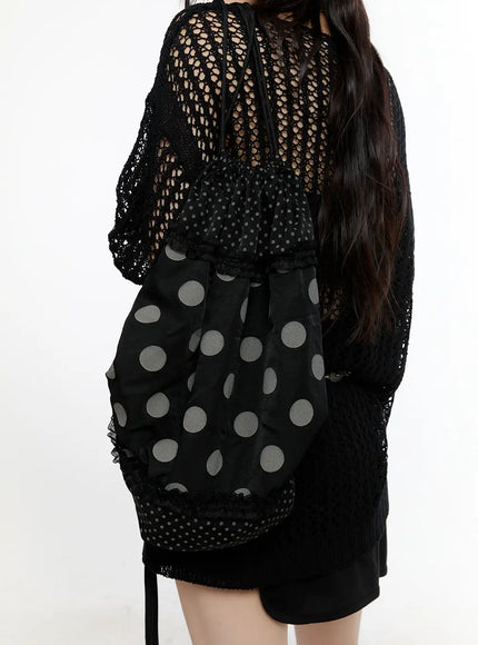 polka-dot-shirred-backpack-cl504 / Black