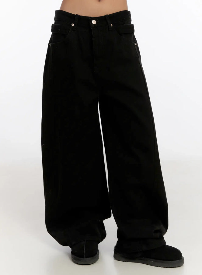 side-point-wide-leg-cotton-pants-cn527 / blcak